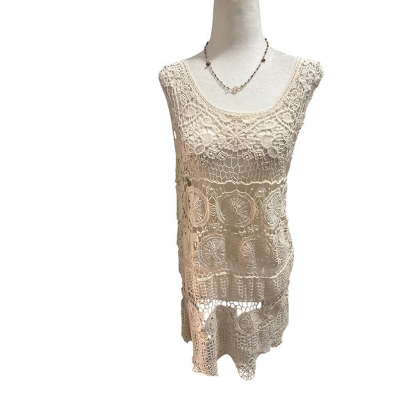 Off White Boho Lace Tank Dress Medium/Large - Picture 1 of 5